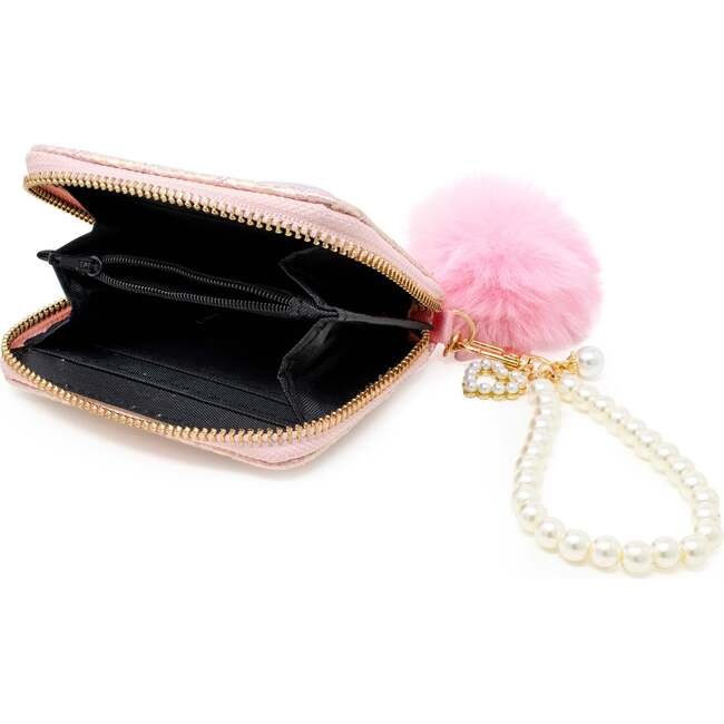 Mermaid Tail  Wallet with Pom-Pom & Pearl Strap, Pink - Bags - 2
