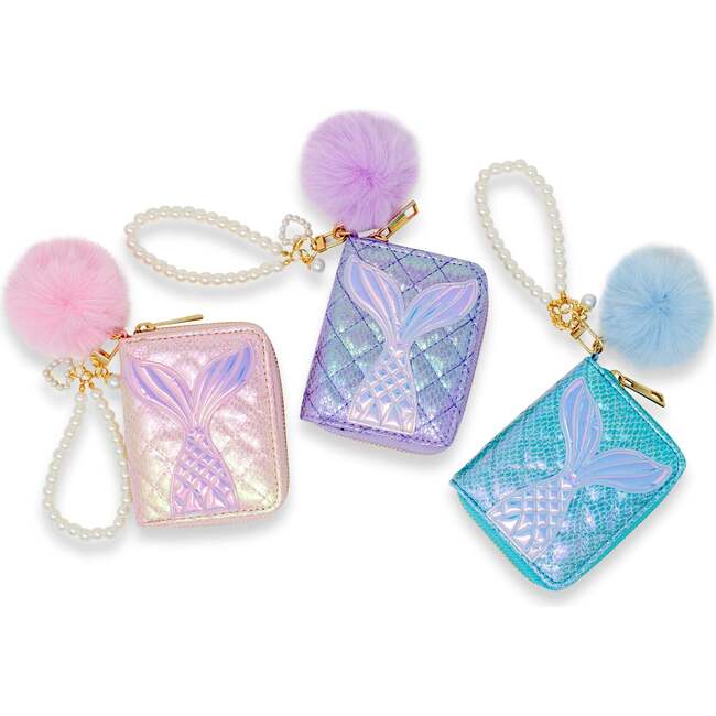 Mermaid Tail  Wallet with Pom-Pom & Pearl Strap, Pink - Bags - 3