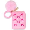 3D Bow Pom Pom Zip Wallet, Pink - Bags - 1 - thumbnail