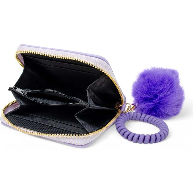 3D Bow Pom Pom Zip Wallet, Purple - Bags - 2