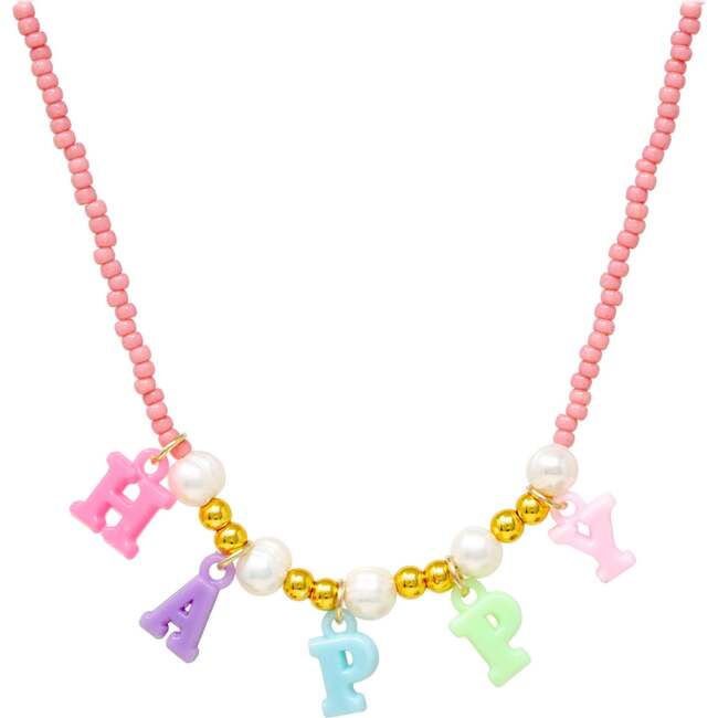 "Happy" Pink Bead Necklace