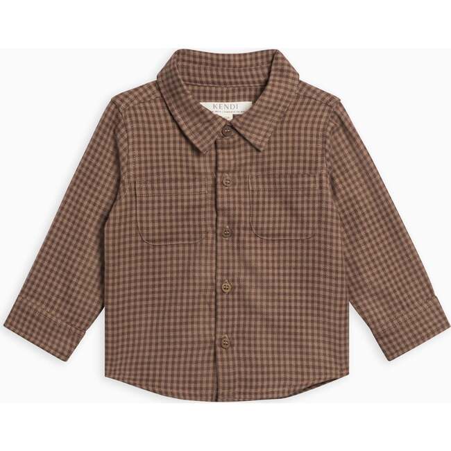 KENDI Berg Flannel Long Sleeve Collared Button Down Shirt Chestnut Plaid