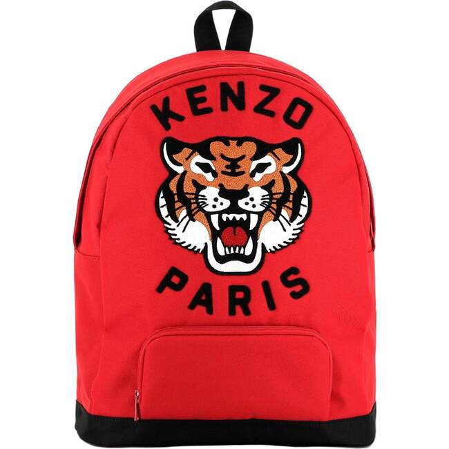 Tiger Logo Patch Backpack, Red