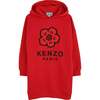 Hooded Dress with Flower, Red - Dresses - 1 - thumbnail