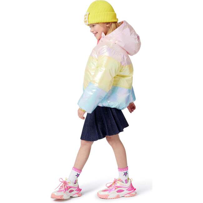 Tricolor hooded down jacket, Multicolor