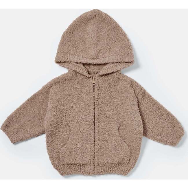 Fuzzy Zip Up Hoodie, Taupe
