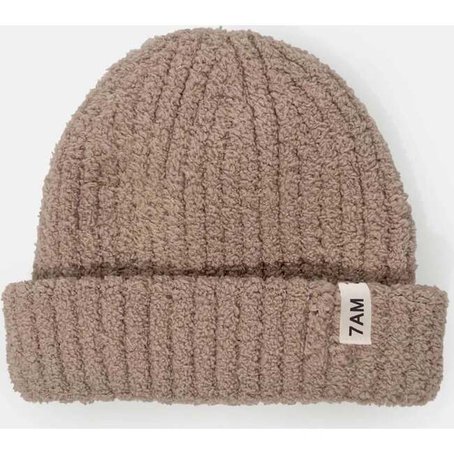 Fuzzy Ribbed Beanie, Taupe