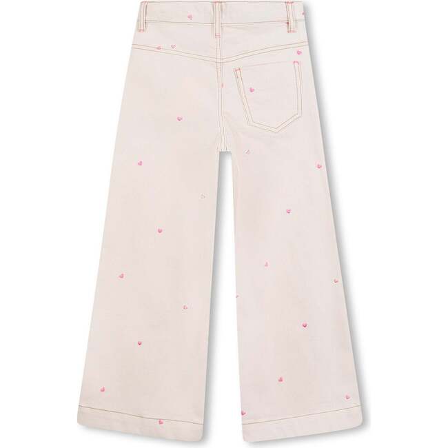 Cotton trousers with hearts, Beige - Pants - 4