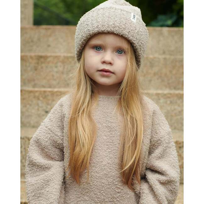 Fuzzy Ribbed Beanie, Taupe - Hats - 2
