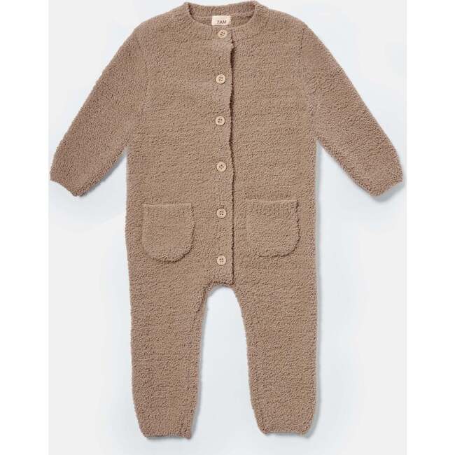 Fuzzy Long Sleeve Jumpsuit, Taupe