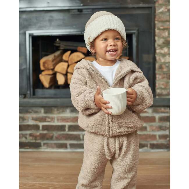 Fuzzy Zip Up Hoodie, Taupe - Sweaters - 2