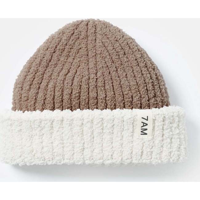 Fuzzy 2-Tone Ribbed Beanie, Taupe