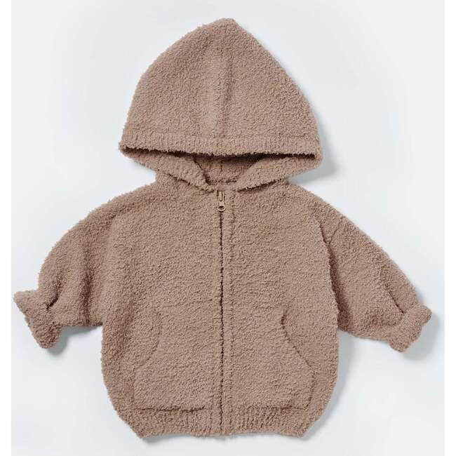 Fuzzy Zip Up Hoodie, Taupe - Sweaters - 3