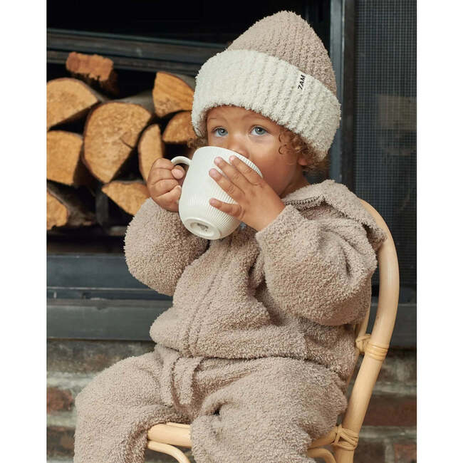 Fuzzy 2-Tone Ribbed Beanie, Taupe - Hats - 2