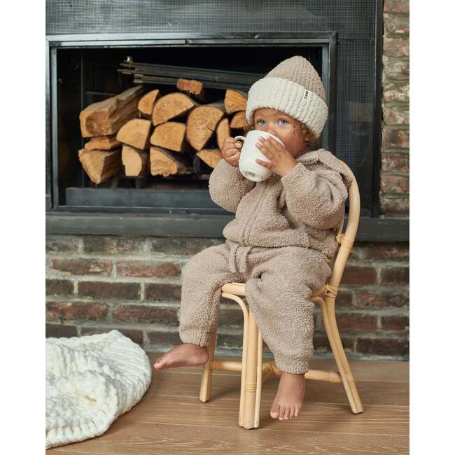 Fuzzy Zip Up Hoodie, Taupe - Sweaters - 5