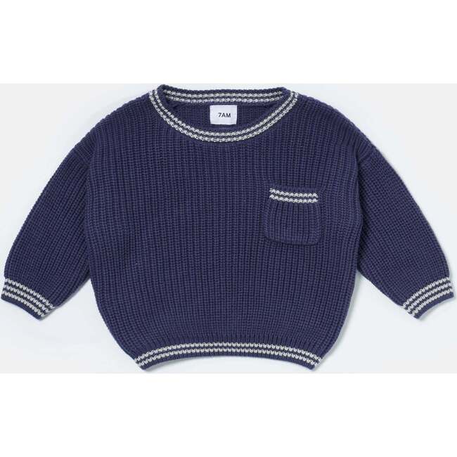 Chunky Tennis Boxy Sweater, Navy Pearl Grey