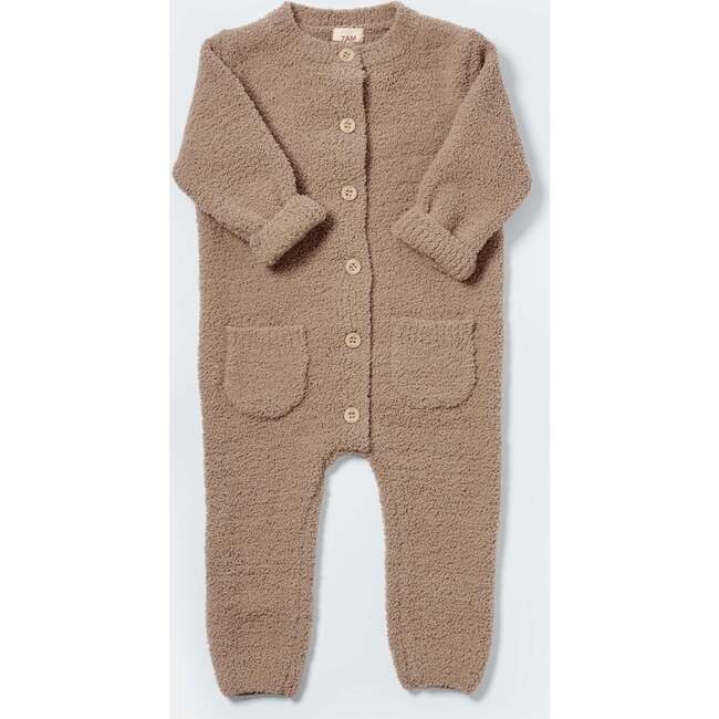 Fuzzy Long Sleeve Jumpsuit, Taupe - Jumpsuits - 3