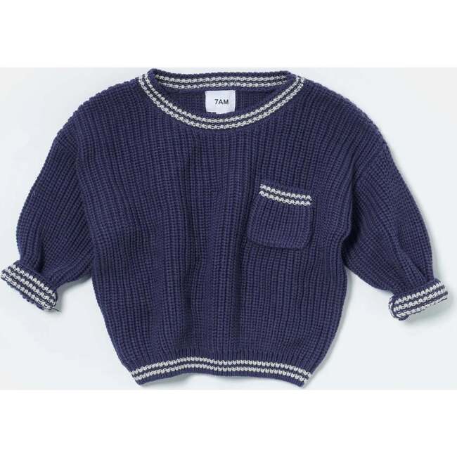 Chunky Tennis Boxy Sweater, Navy Pearl Grey - Sweaters - 3