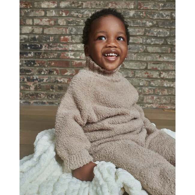 Fuzzy Boxy Mock Neck Sweater, Taupe - Sweaters - 2