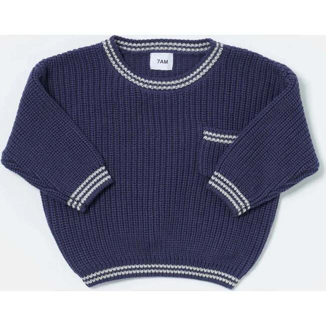 Chunky Tennis Boxy Sweater, Navy Pearl Grey - Sweaters - 5