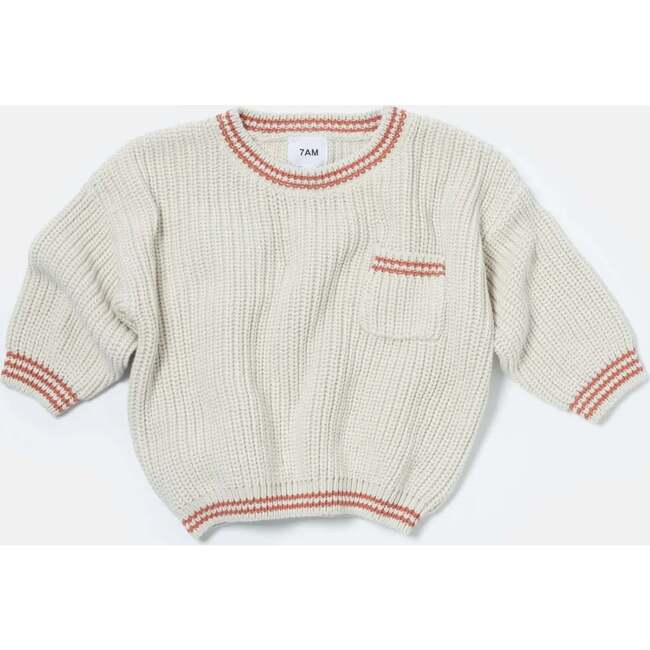 Chunky Tennis Boxy Sweater, Ecru Terracotta - Sweaters - 3