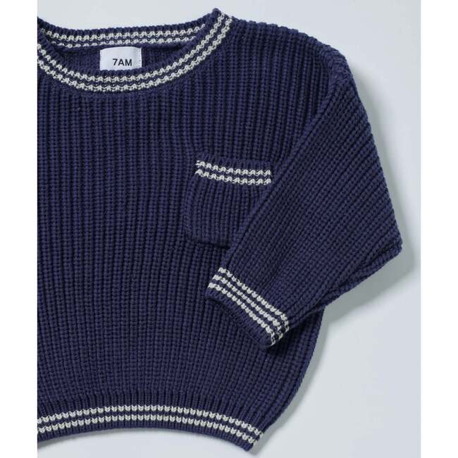 Chunky Tennis Boxy Sweater, Navy Pearl Grey - Sweaters - 6