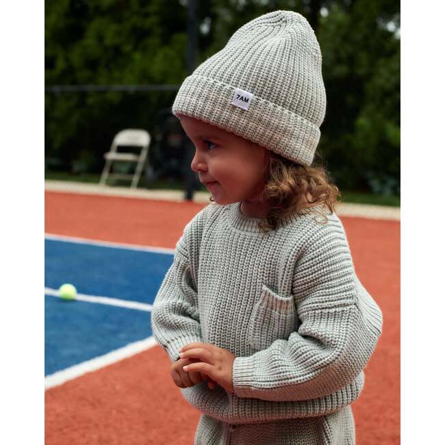 Chunky Tennis Beanie, Pearl Grey Ecru - Hats - 3