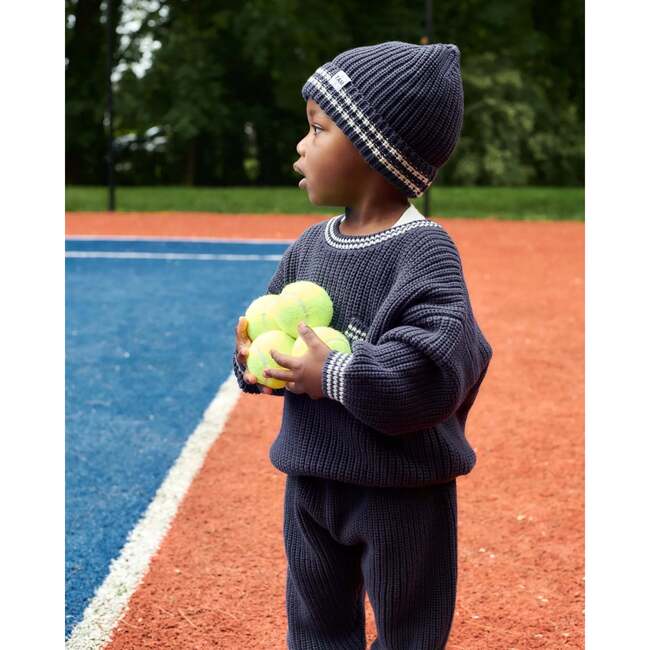 Chunky Tennis Beanie, Navy Pearly Grey - Hats - 2