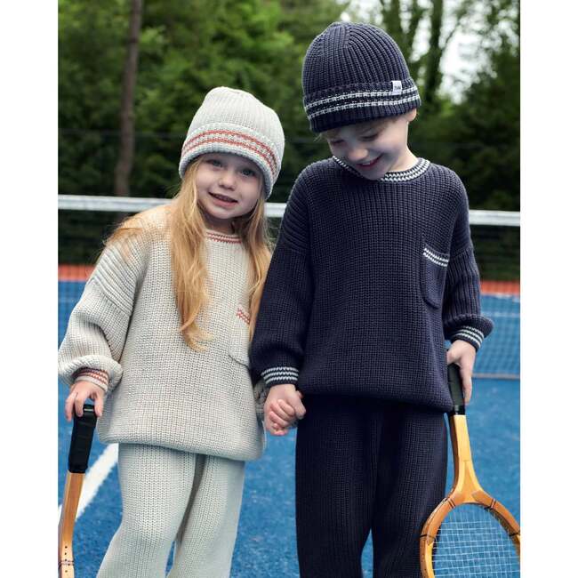 Chunky Tennis Beanie, Navy Pearly Grey - Hats - 3