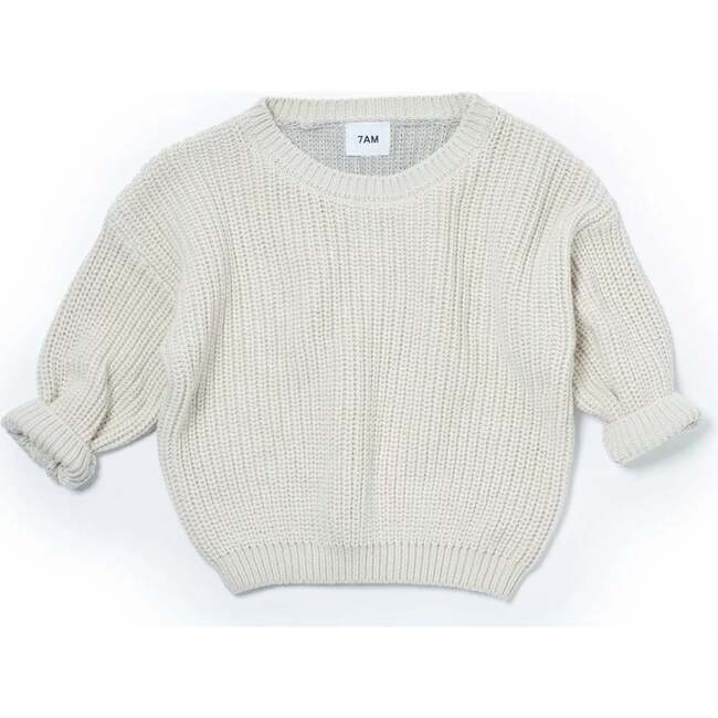 Chunky Boxy Sweater, Ecru Pearl Grey - Sweaters - 3