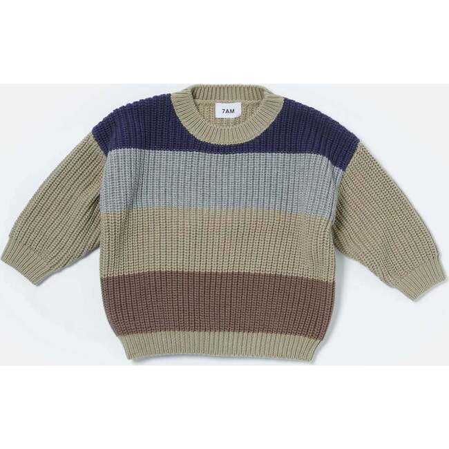 Chunky Boxy Sweater Color Block, Olive Multicolor