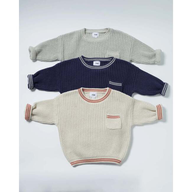 Chunky Tennis Boxy Sweater, Pearl Grey Ecru - Sweaters - 7