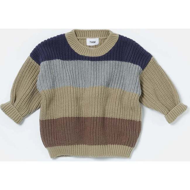 Chunky Boxy Sweater Color Block, Olive Multicolor - Sweaters - 3