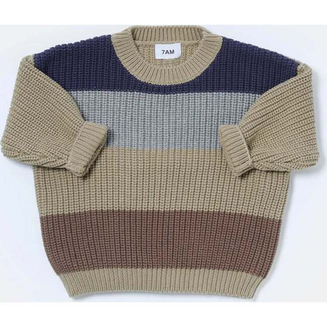 Chunky Boxy Sweater Color Block, Olive Multicolor - Sweaters - 4