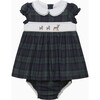 Tartan Reindeer Smocked Dress, Navy Tartan - Dresses - 1 - thumbnail