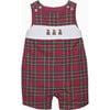 Teddy Bear Archie Smocked Romper, Red Tartan - Rompers - 1 - thumbnail