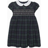Kids Charlotte Tartan Smocked Dress, Navy Tartan - Dresses - 1 - thumbnail