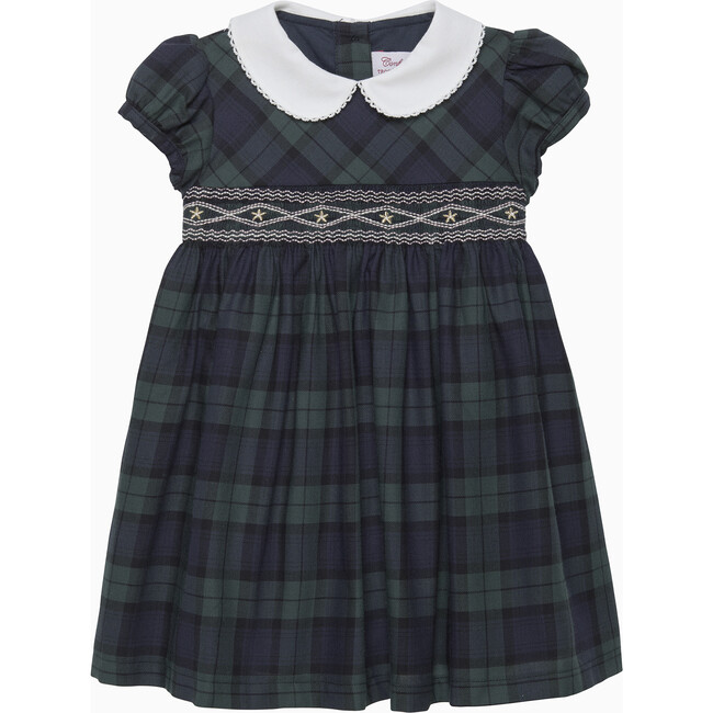 Baby Charlotte Tartan Smocked Dress, Navy Tartan