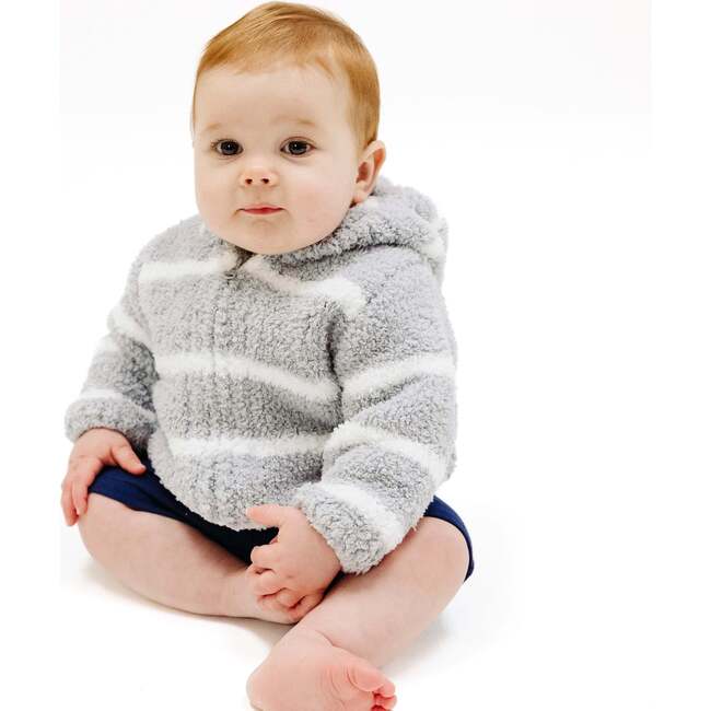 Chenille Hoodie, Grey & Ivory Stripe - Sweatshirts - 2