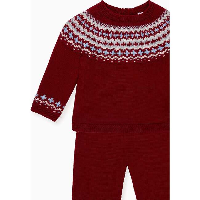 Burgundy Lyle Merino Fair Isle Baby Knitted Set - Mixed Apparel Set - 3