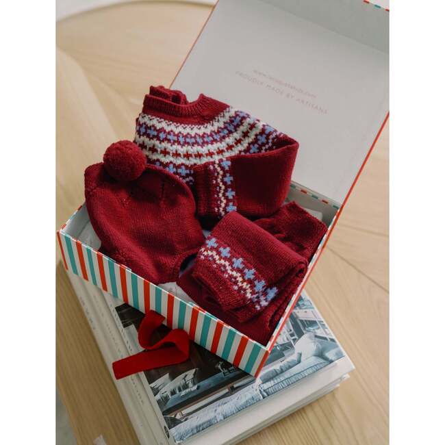 Burgundy Lyle Merino Fair Isle Baby Knitted Set - Mixed Apparel Set - 5
