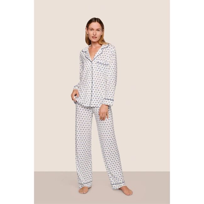 Gisele Printed TENCEL Modal Long PJ Set, Hanukkah GLOW NOUVEAN NAVY/NY