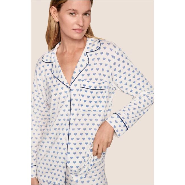 Gisele Printed TENCEL Modal Long PJ Set, Hanukkah GLOW NOUVEAN NAVY/NY - Pajamas - 2