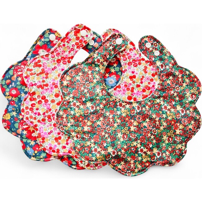 Liberty of London Scallop Baby Dribble Bib, Pack of 3, Christmas Fabric