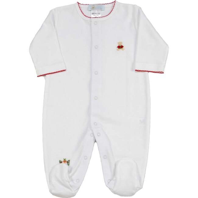 Christmas Bear Footie, White/Red Trim - Footie Pajamas - 1