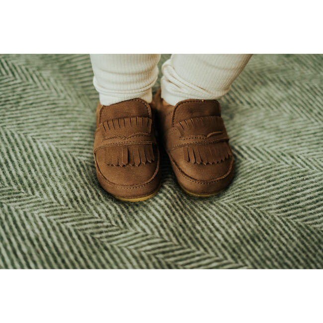 Jacx Nubuck Leather Fringe Detail Elastic Slip-On Shoes, Hazelnut