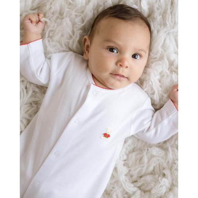 Christmas Bear Footie, White/Red Trim - Footie Pajamas - 4
