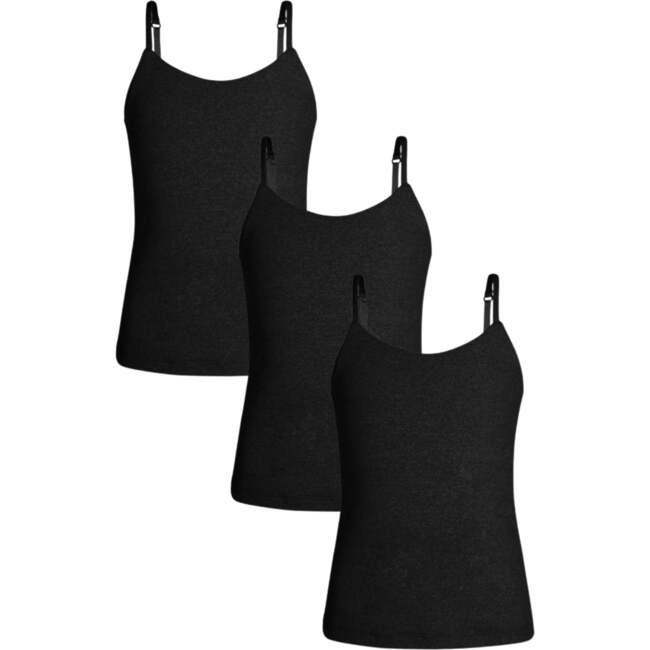 3-Pack Bleum Girls Camisole with Built-in Shelf Bra, Black