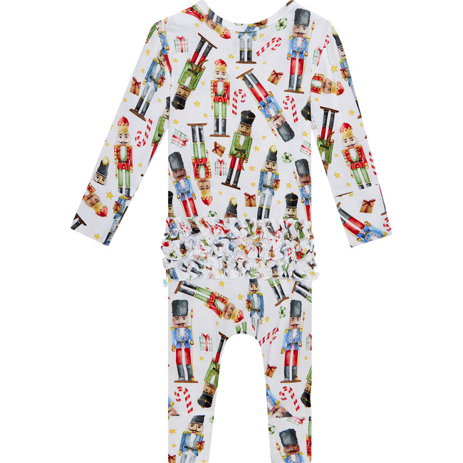Nutcracker Long Sleeve Ruffled Basic Romper, White - Rompers - 2