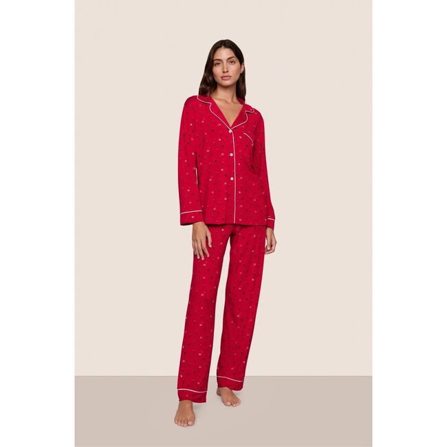 Gisele Printed TENCEL Modal Long PJ Set, NUTCRACKER HOLLY RED/IVORY